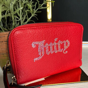 Juicy Couture Breaking All The Rules Red Zip Around Wallet Rhinestone Logo NWT